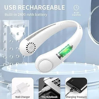 Portable Neck Fan, Bladeless Hands-Free Wearable Mini USB Rechargeable Neck Fan for Cooling, Ideal for Outdoor, Sports, Travel & Office Use