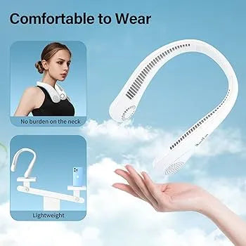 Portable Neck Fan, Bladeless Hands-Free Wearable Mini USB Rechargeable Neck Fan for Cooling, Ideal for Outdoor, Sports, Travel & Office Use