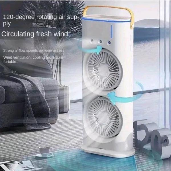 Rechargeable Mist Fan - Dual Spray with Automatic Rotation and Lighting Effects